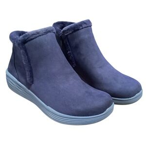 Ryka Neela Navy Water Repellent Ankle Boots Womens US 11M Faux Fur Trim